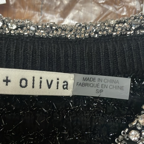 Alice+Olivia Akira textured cardi w/embellished collar size S in black metallic - Picture 4 of 6